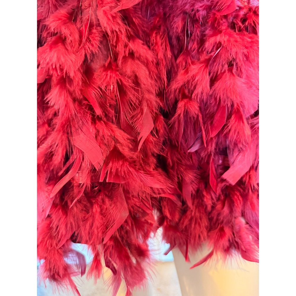 Burgundy Blazer Mini Dress Faux Feather Hem Deep V-Neck Lg Party Cocktail Baddie - Picture 5 of 16